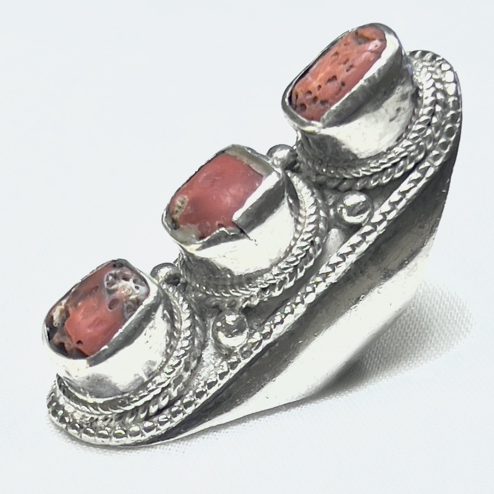 Unbranded Coral Ring Women Size 7 Red Silver Good 925 Sterling Statement Boho